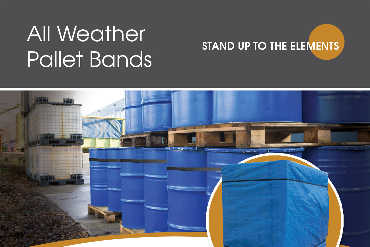 all weather bands one sheet showing black rubber bands on drums and pallets