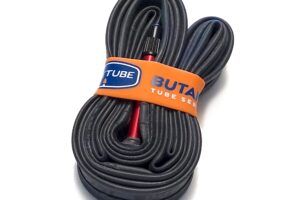 Bike tube with branded promostretch band wrapped around