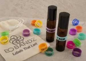 EO Bandz essential oil bands with bottles and bag EO Bandz essential oil bands with bottles and bag