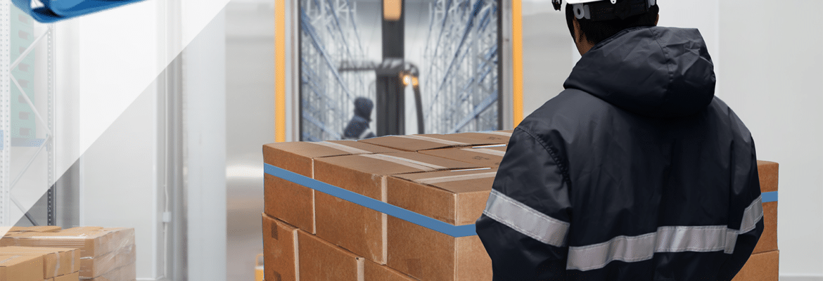 Freezer Bands securing pallet in cold storage
