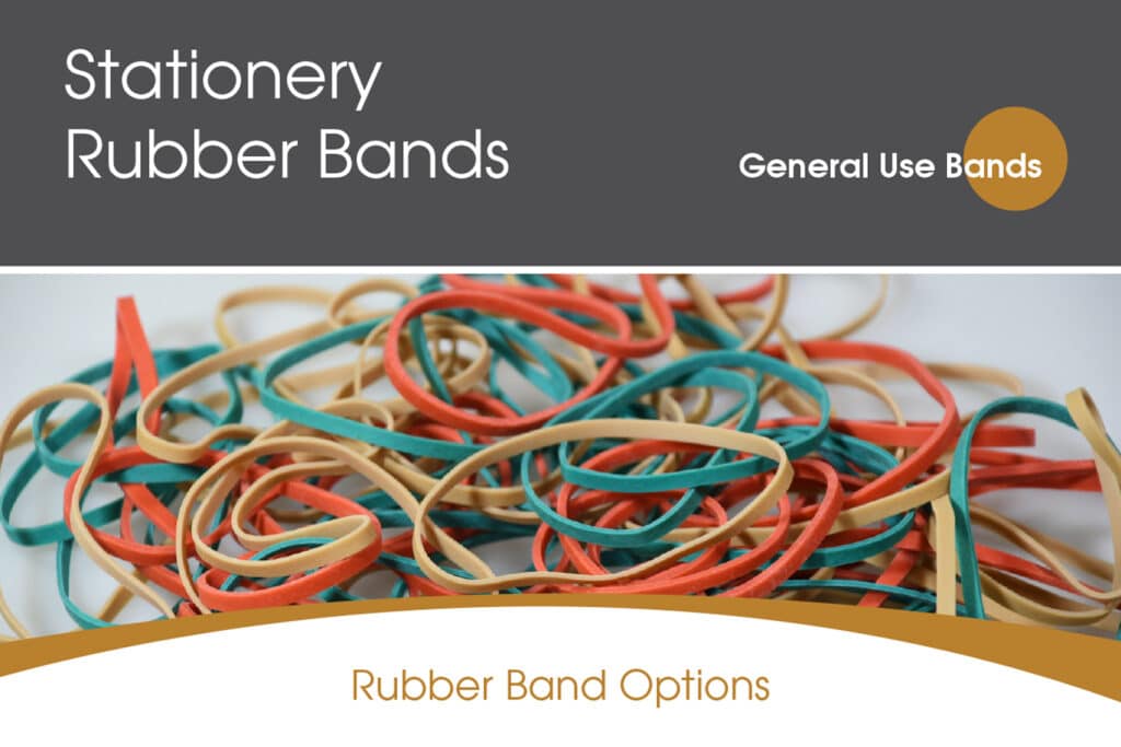 Top of stationery rubber bands flyer - mixed color rubber bands pile with title