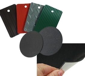 Rubber Matting pieces, tag size, small circles, square with psa backing