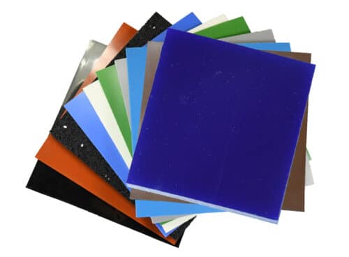 Swatches of rubber sheet and matting, various colors and textures