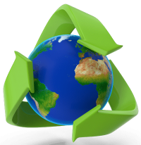 Image of Earth with green recycling arrows around it. rubber sustainability