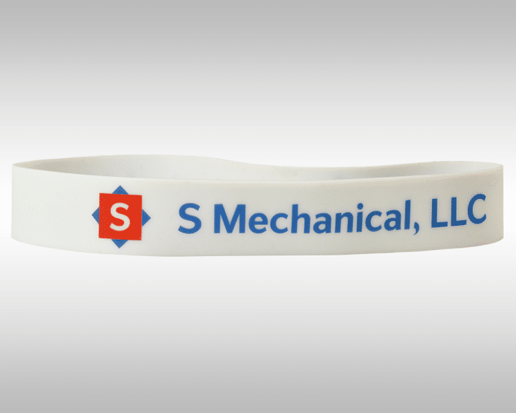Silicone hard hat band with company name and logo