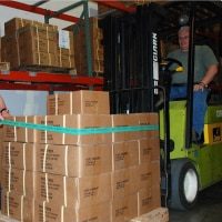 Pallet Bands on pallet on top of forklift
