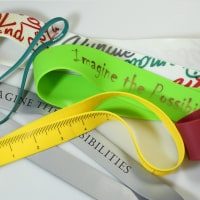 A group of printed custom rubber bands